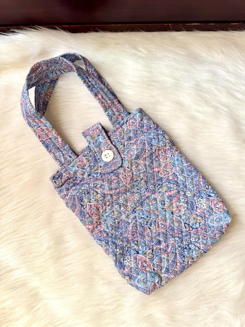 Vintage Inspired Paisley Quilted Mini Tote Lightweight Fabric‎ Bag